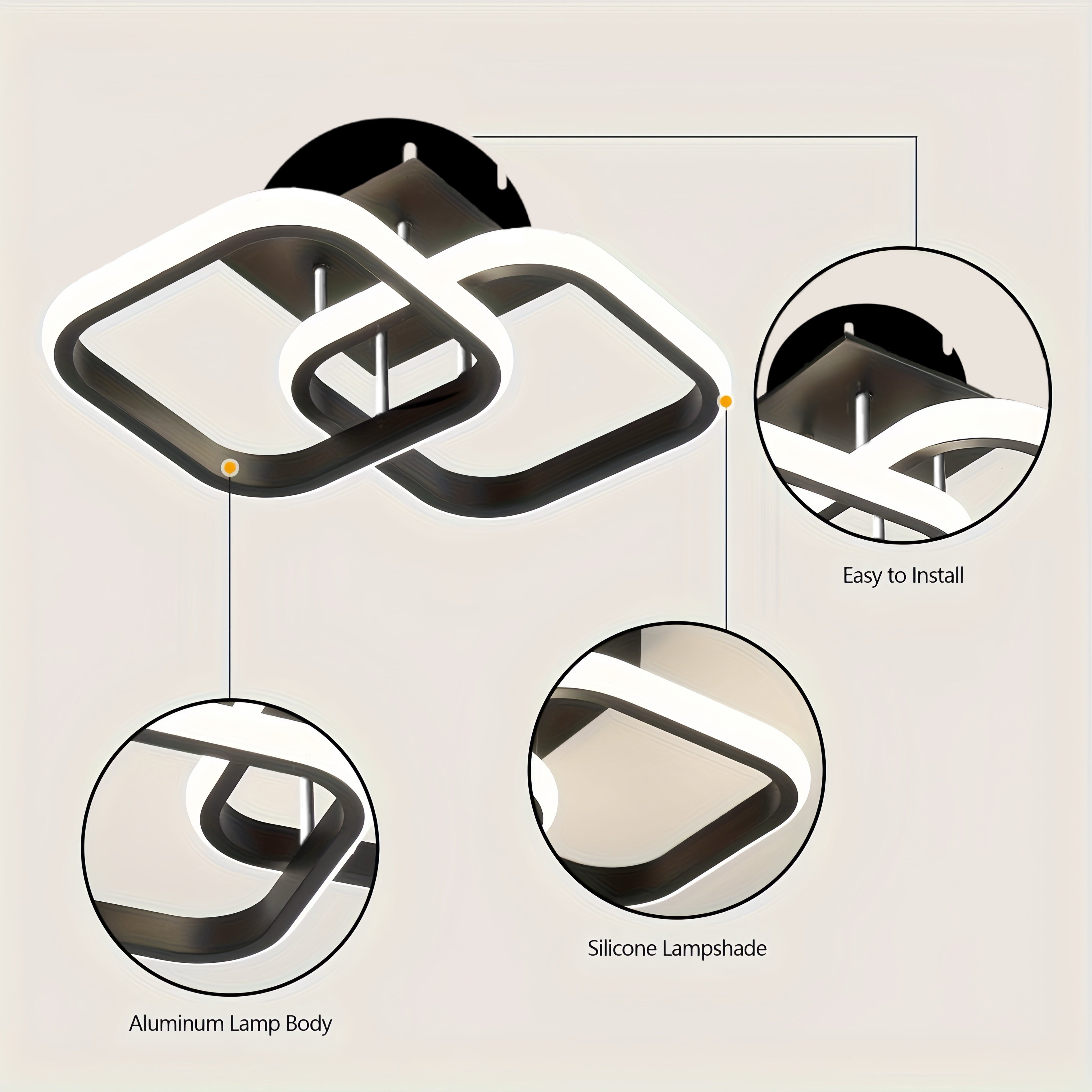 LED Ceiling Light Fixture with ABS Shade for Living Room Kitchen and Bedroom Wide Voltage Hardwired Switch Control