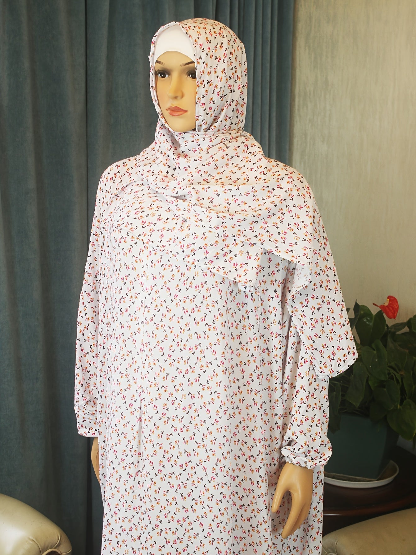 Plus Size Muslim Abaya Dress for Women Floral Print Loose Fit Eid Casual