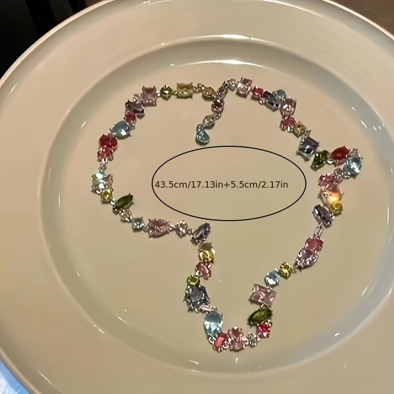 Rainbow Crystal Zirconia Necklace Alloy UV Plated Elegant Jewelry