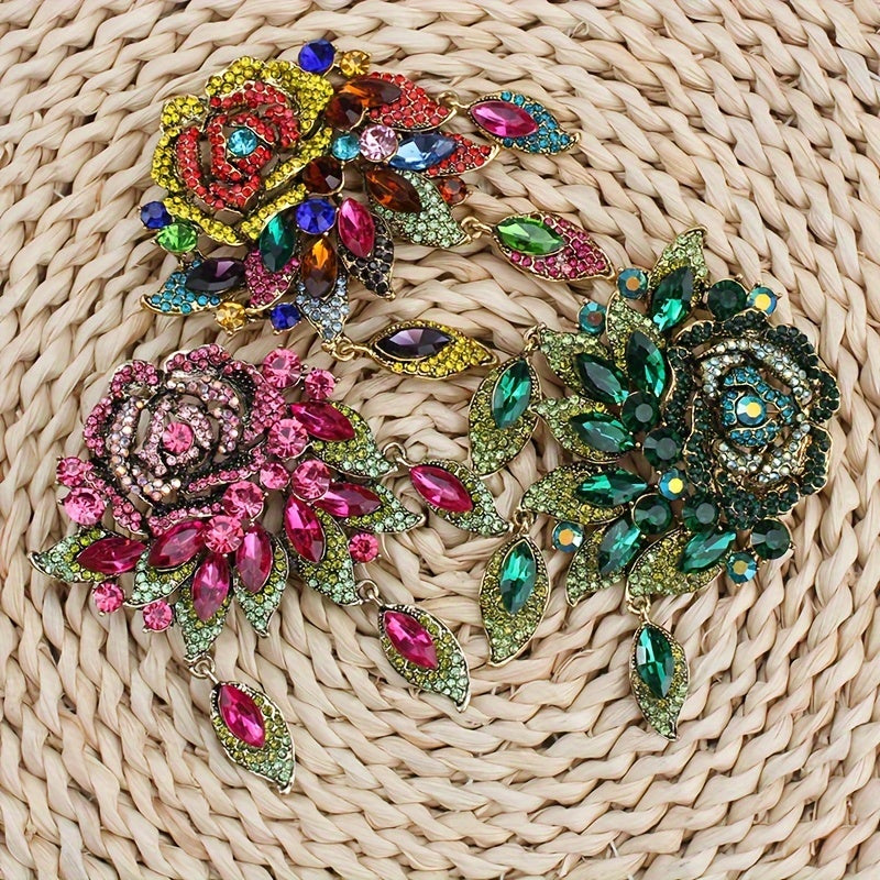 Изысканные цветочные броши, стильные броши с камнями, модные аксессуары для женщин