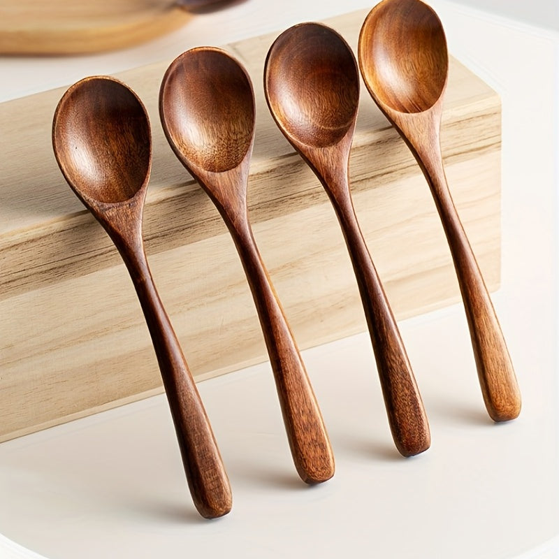 Set of 4 Reusable Wooden Kitchen Spoons for Cooking, Baking, and Serving