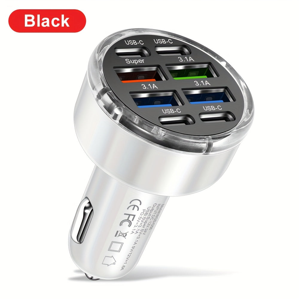 8-in-1 Fast Car Charger with USB Connectors for Phone and Tablet