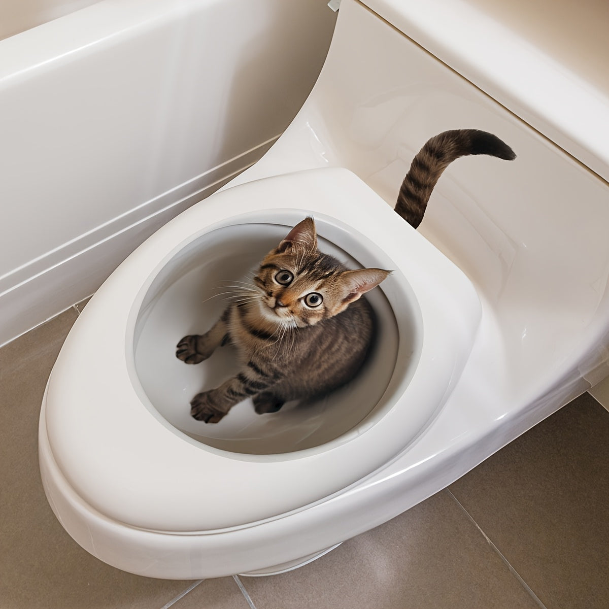 3D Cat Toilet Lid Decal Animal Print Self-Adhesive PVC Bathroom Decoration