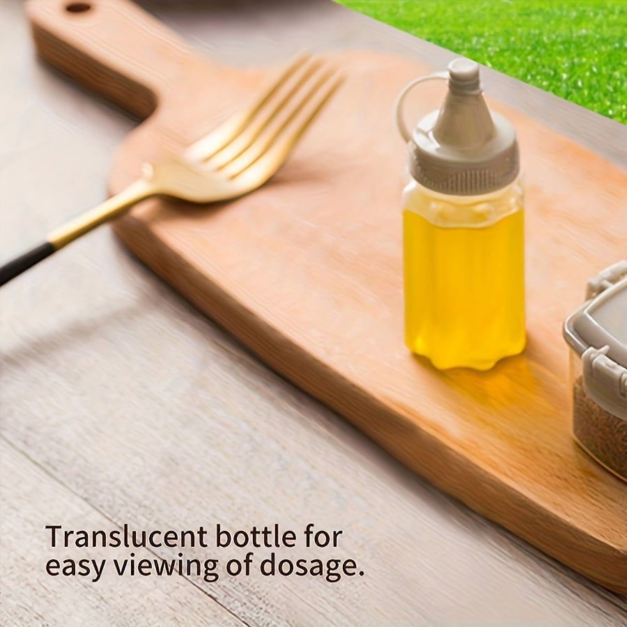 Set of 4 Transparent Plastic Seasoning Bottles with Gray Lids for Sauces and Dressings