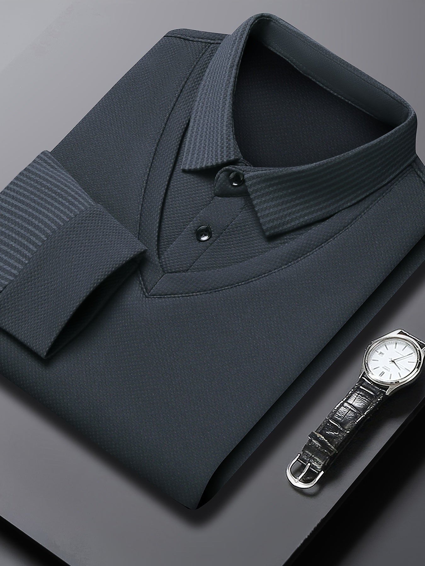 Мужская длинная рубашка-поло в полоску из полиэстера для отдыха на природе