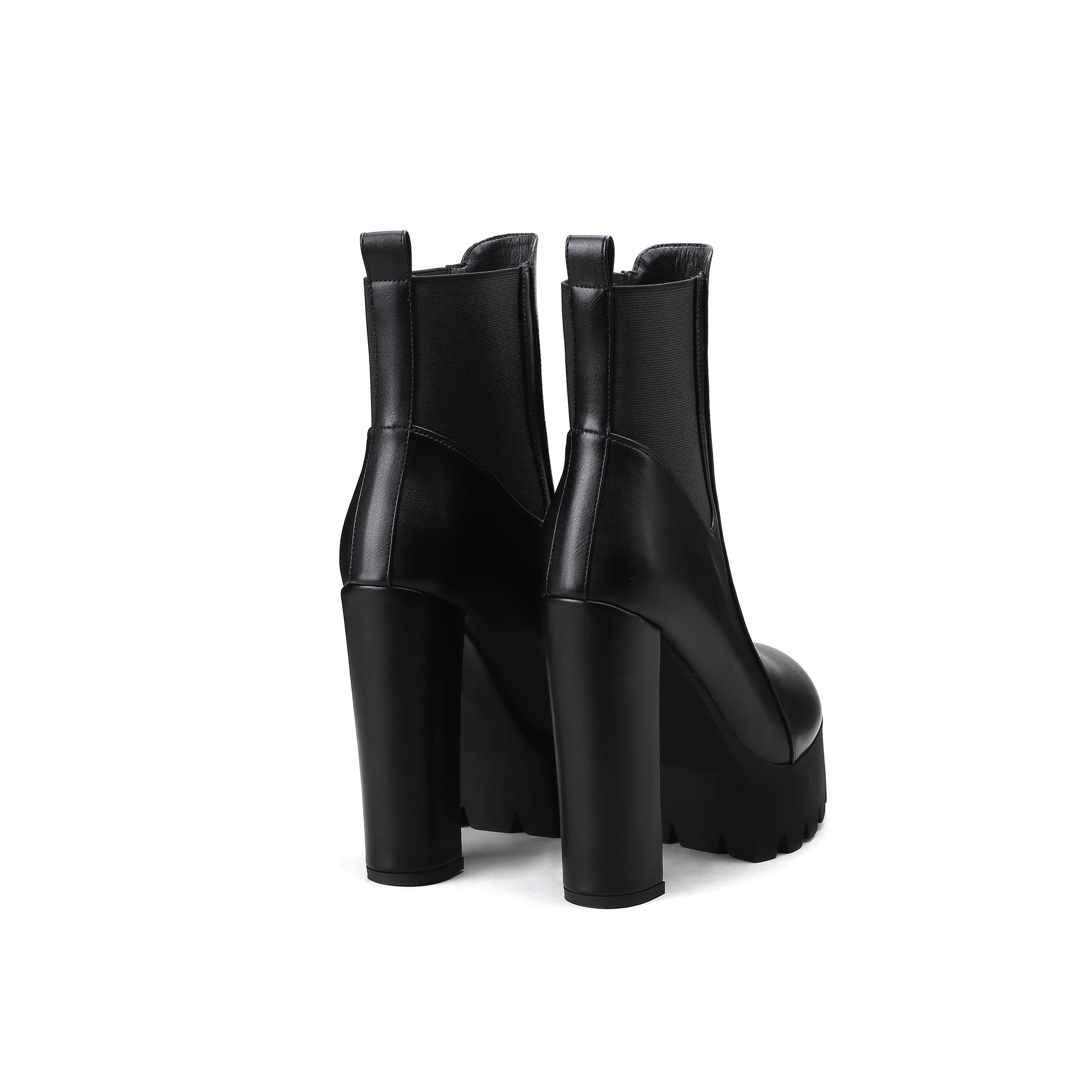 Women's Chunky Platform Ankles Boots Faux Cover Black 10cm Heel