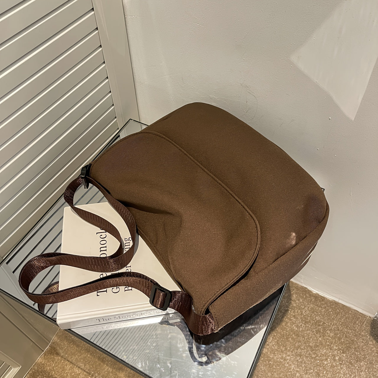 Nylon Crossbody Bag with Adjustable Strap Zipper Closure Lightweight and Foldable in Black Beige Coffee