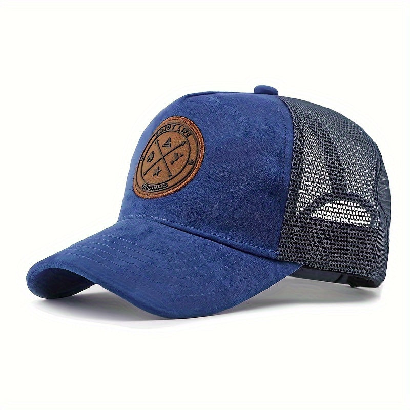 Men's Adjustable Baseball Cap Lightweight Polyester Two-Tone Mesh Logo Casual Street Style