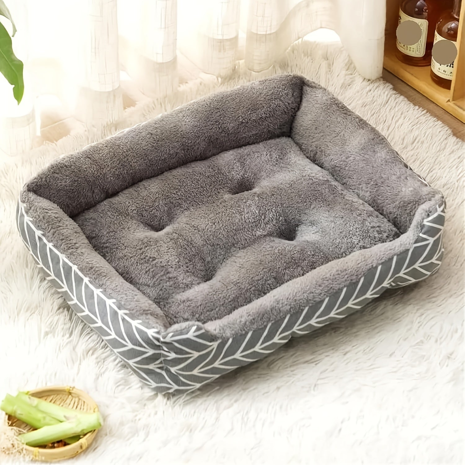Pet Bed Small Dogs Cats Argyle Polyester Non-Slip Waterproof Grey