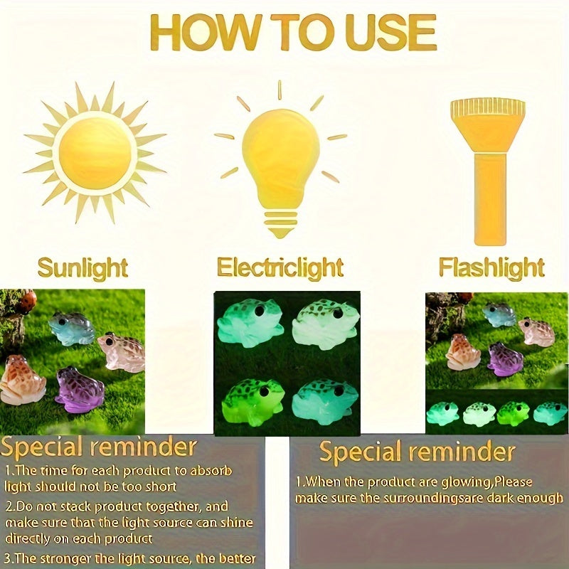 6 dona Yorug‘ resin qurbaqa statuyalari Avtomobil bog‘ dekoratsiyalari Rang-barang