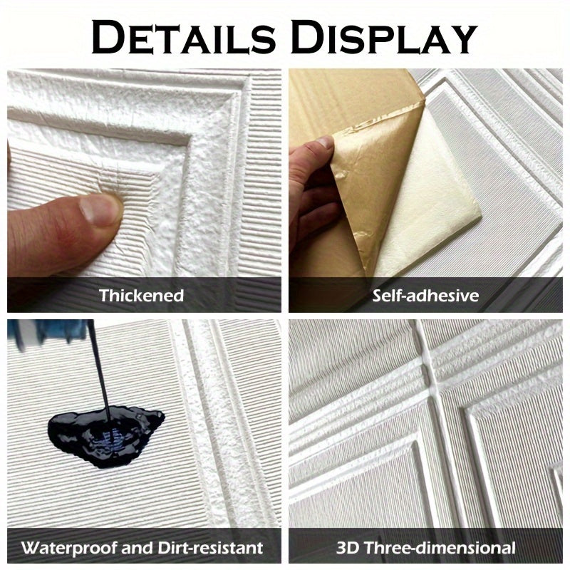 5pcs 3D Textured Self-Adhesive Wall Panels Shapes and Stripes Waterproof Moisture-Proof Wainscot Board for Bedroom