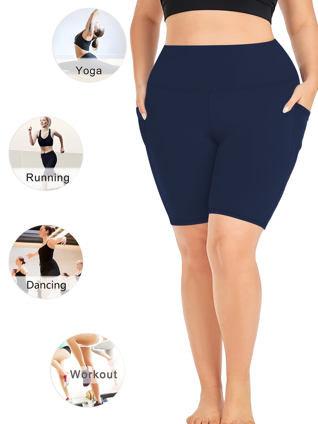 Plus Size Women's High-Waisted Leggings 3-Pack with Side Pockets