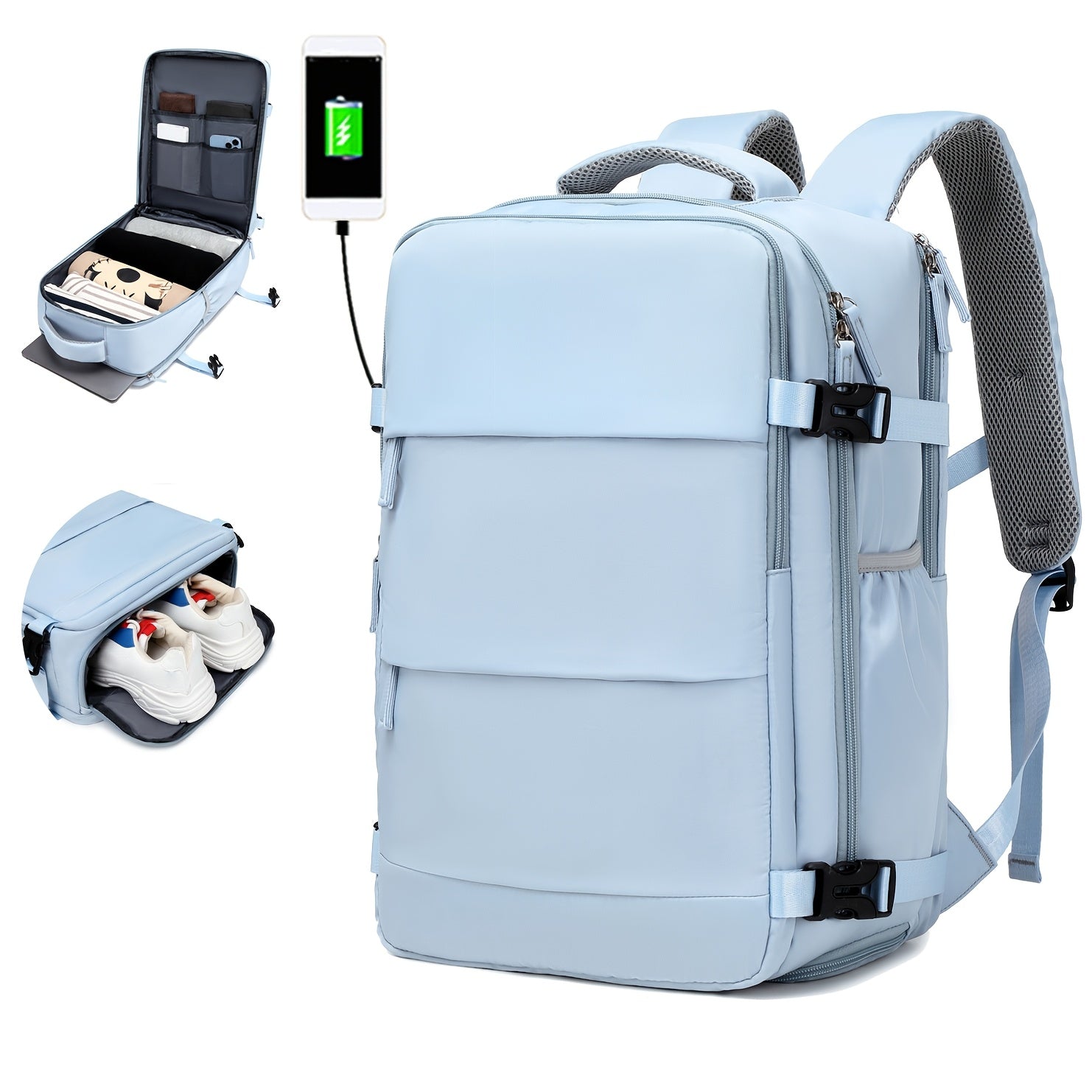 Women's Travel Backpack with Shoe Compartment Laptop Sleeve USB Charging Port and Adjustable Straps