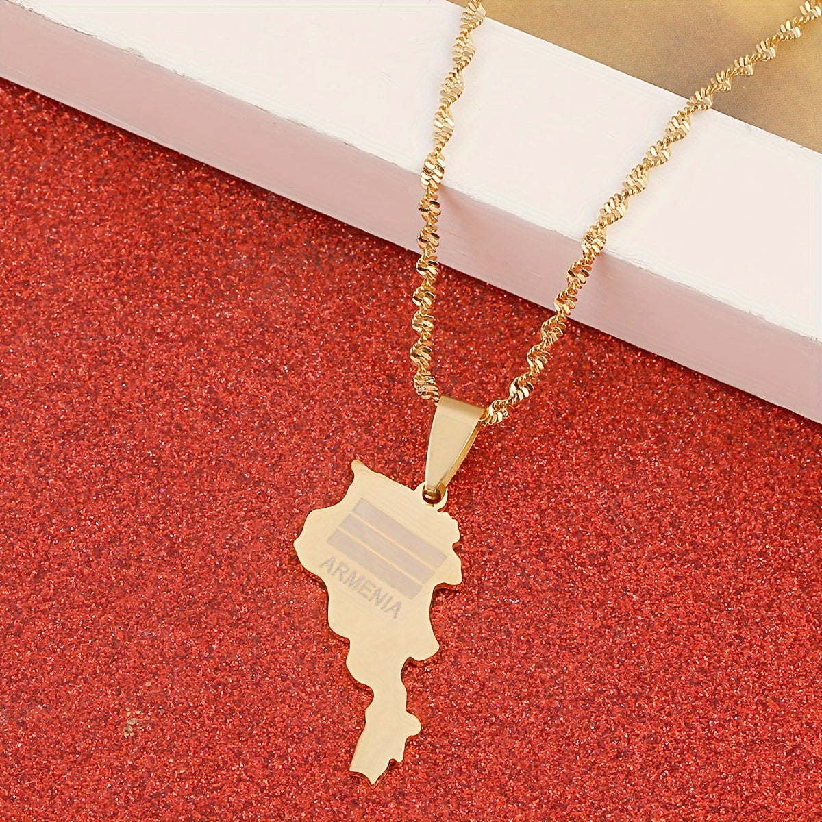 Gold-Tone Stainless Steel Armenia Pendant Necklace Ethnic Charm Unisex Jewelry