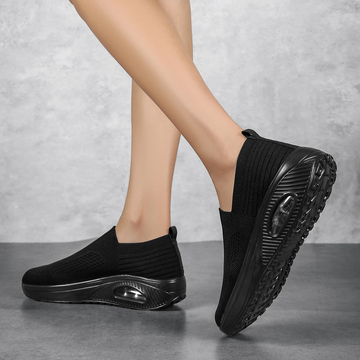 Women’s Breathable Slip-On Sneakers with Cushioned Midsole Black Fabric