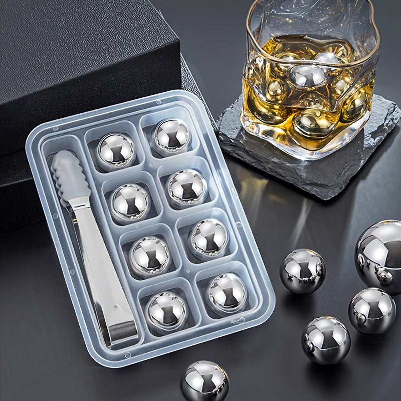 Set of 8 Stainless Steel Ice Ball Makers 25mm Quick-Freeze Spheres for Whiskey and Wine