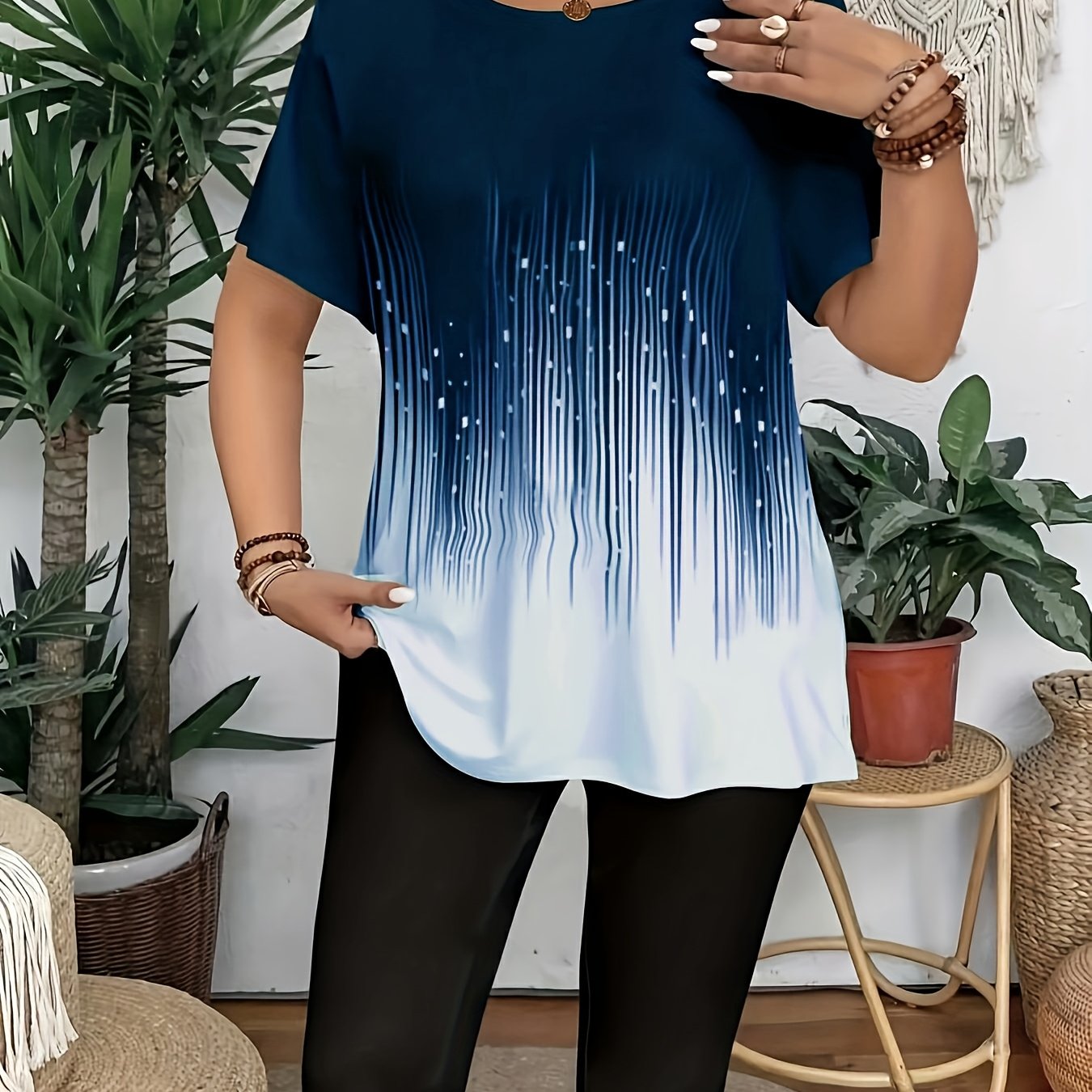 Plus Size Floral Print Crew Neck T-Shirt for Women Soft Stretch Casual