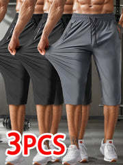 Men's Summer Breathable High-Elastic Drawstring Zip Pocket Sports Capri Pants