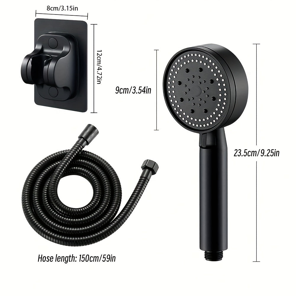 Black Handheld Shower Head Set 5-Mode Water Flow Wall-Mounted Bathroom Accessory
