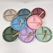 Kids Silicone Suction Plates with Spoon BPA-Free Non-Slip Divided Microwave Dishwasher Safe