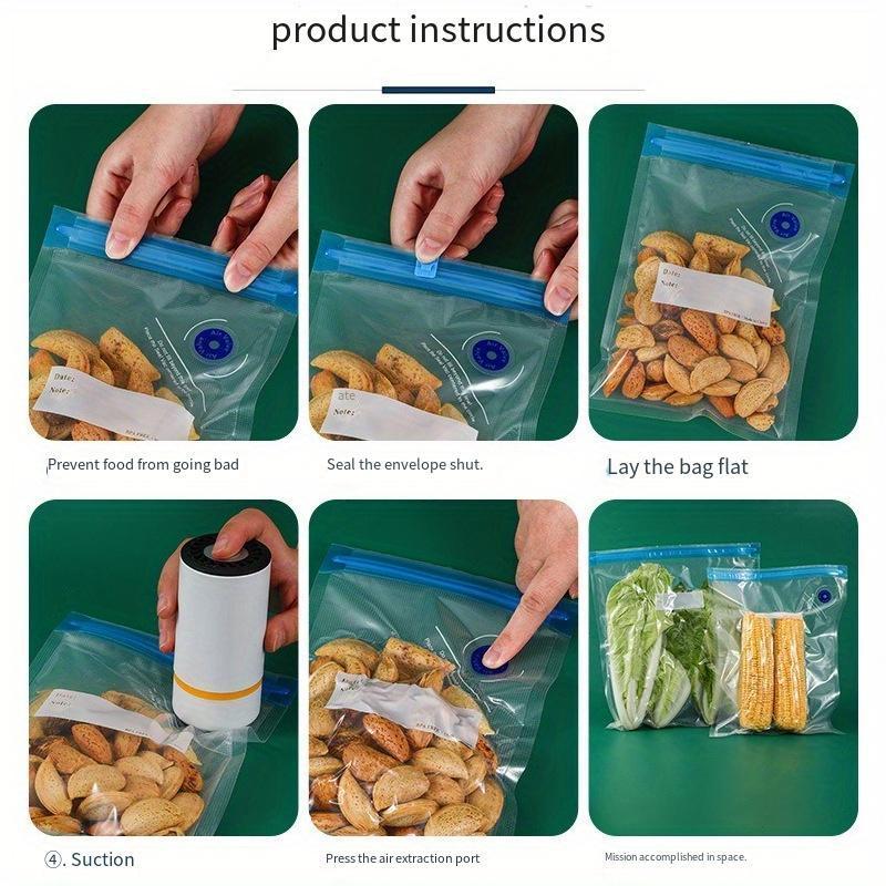 Qayta ishlatiladigan vakuumli oziq-ovqat saqlash sumkalar, mevalar, sabzavotlar, yongʻoqlar, muzlatgich, sovutgich uchun