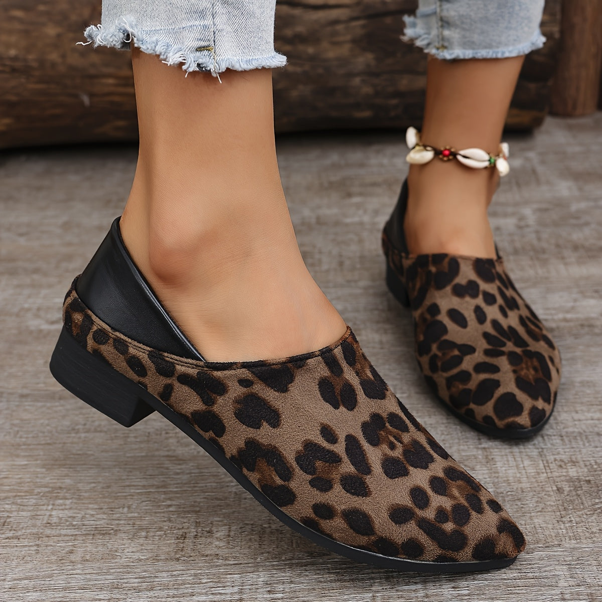 Leopard Print Women's Flats Slip-On Shoes Rubber Sole All-Season