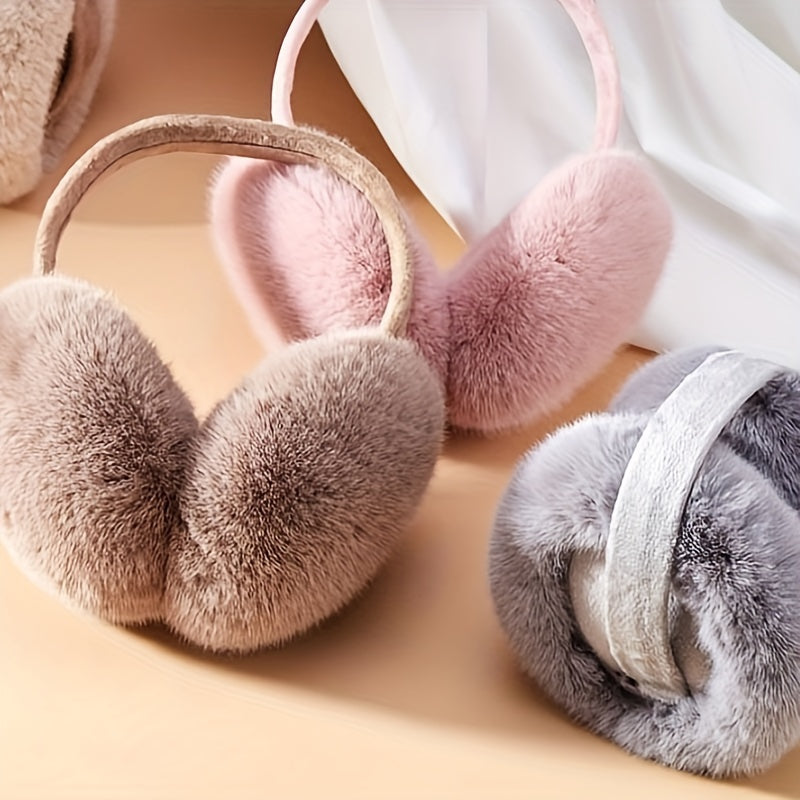 Winter Fleece Ear Warmers with Furry Lining Foldable for Cold Weather