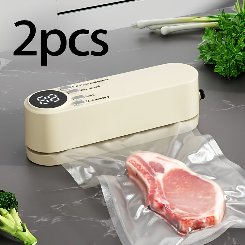 Raqamli displey bilan qayta to'ldiriladigan portativ vakuum yopish uchun mo'ljallangan qurilma oshxona va tashqarida foydalanish uchun