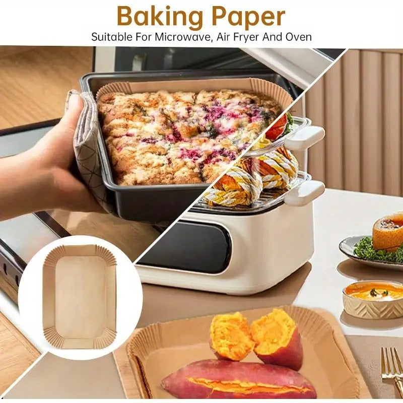 Set of 100 Rectangular Air Fryer Liners for Easy Cleaning and Food Residue Protection
