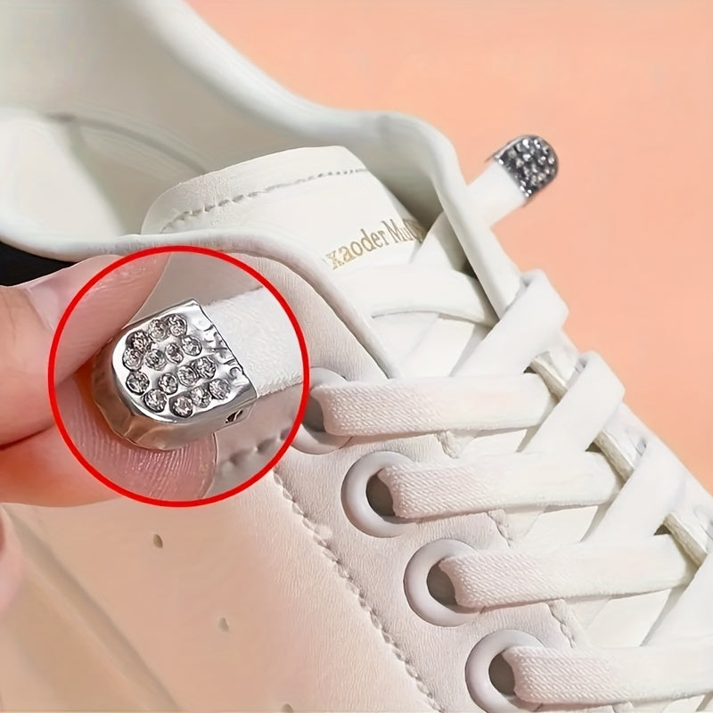 12 Pcs Stainless Steel No-Tie Shoe Clips Diamond-Studded Buckles for Sneakers