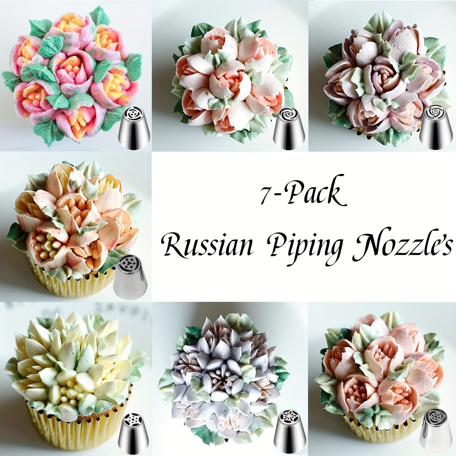 Set of 4 Stainless Steel Piping Nozzles for Cupcake Decorating with Floral Designs