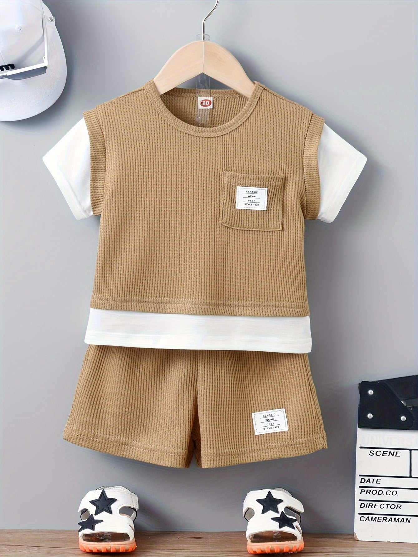 Toddler Boys Summer Outfit Waffle Textured T-Shirt and Casual Shorts 0-3 Years