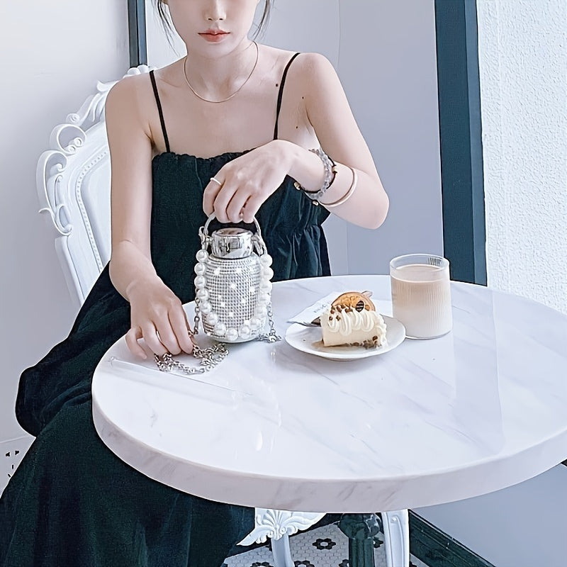 Double Layer Stainless Steel Water Bottle 260ml 8.8oz with Rhinestones for Hot Cold Drinks