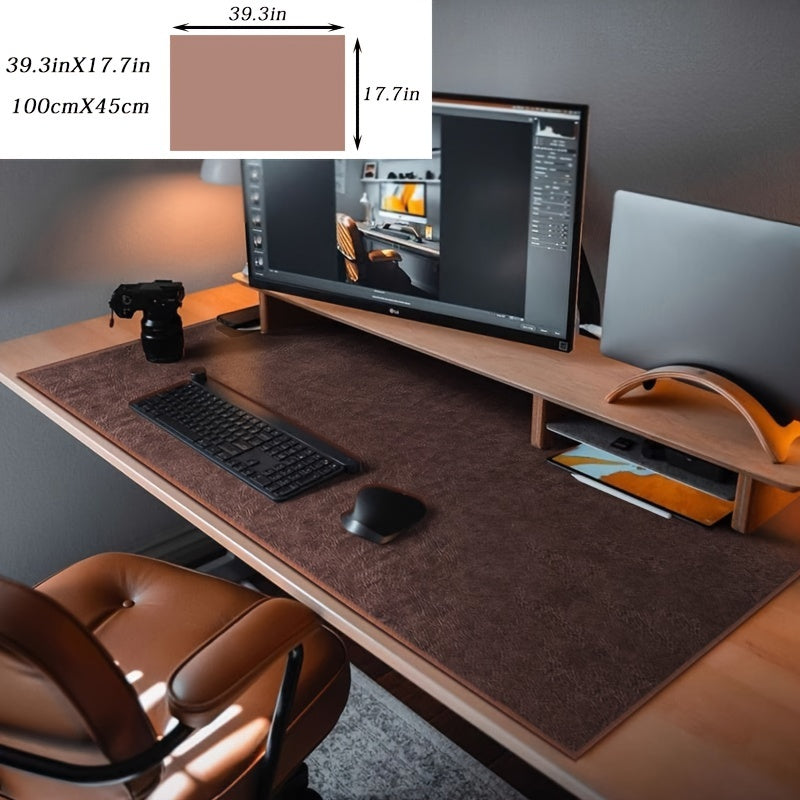 Dual-Sided Faux Leather Desk Mat Brown Rectangular Mouse Pad for Office Gaming Writing