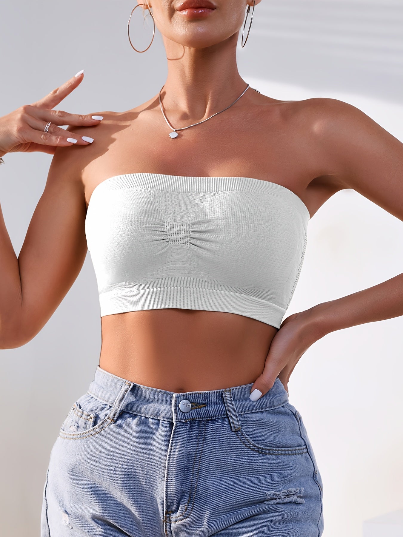 Women's Mesh Bandeau Tube Bra 3-Pack Non-Slip Seamless Plus Size