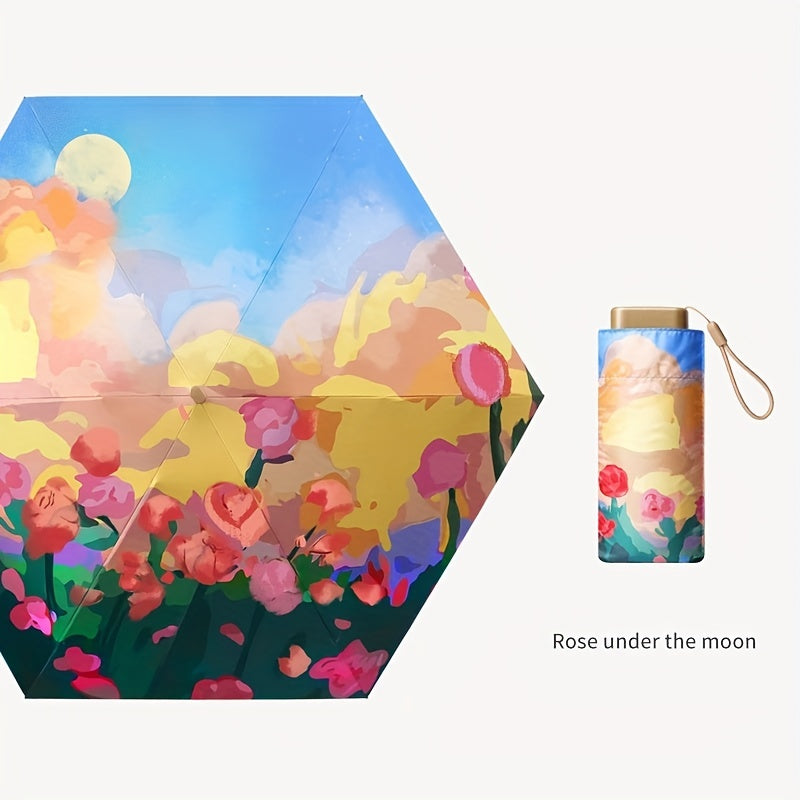 Mini Sun Umbrella Rain Umbrella 6-Fold UV Protection Lightweight Portable