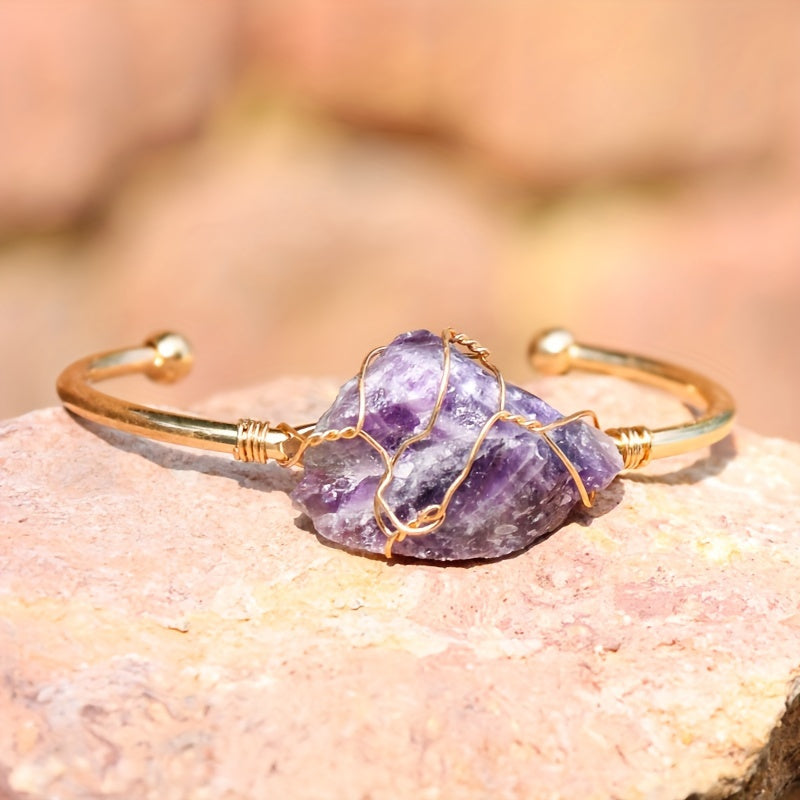 Винтажный богемный стиль ювелирный набор - включает в себя браслет на запястье, каменное ожерелье и открытое кольцо с аметистом. Идеальный подарок для отпуска или лета, прекрасно подходит для вашего любимого человека.