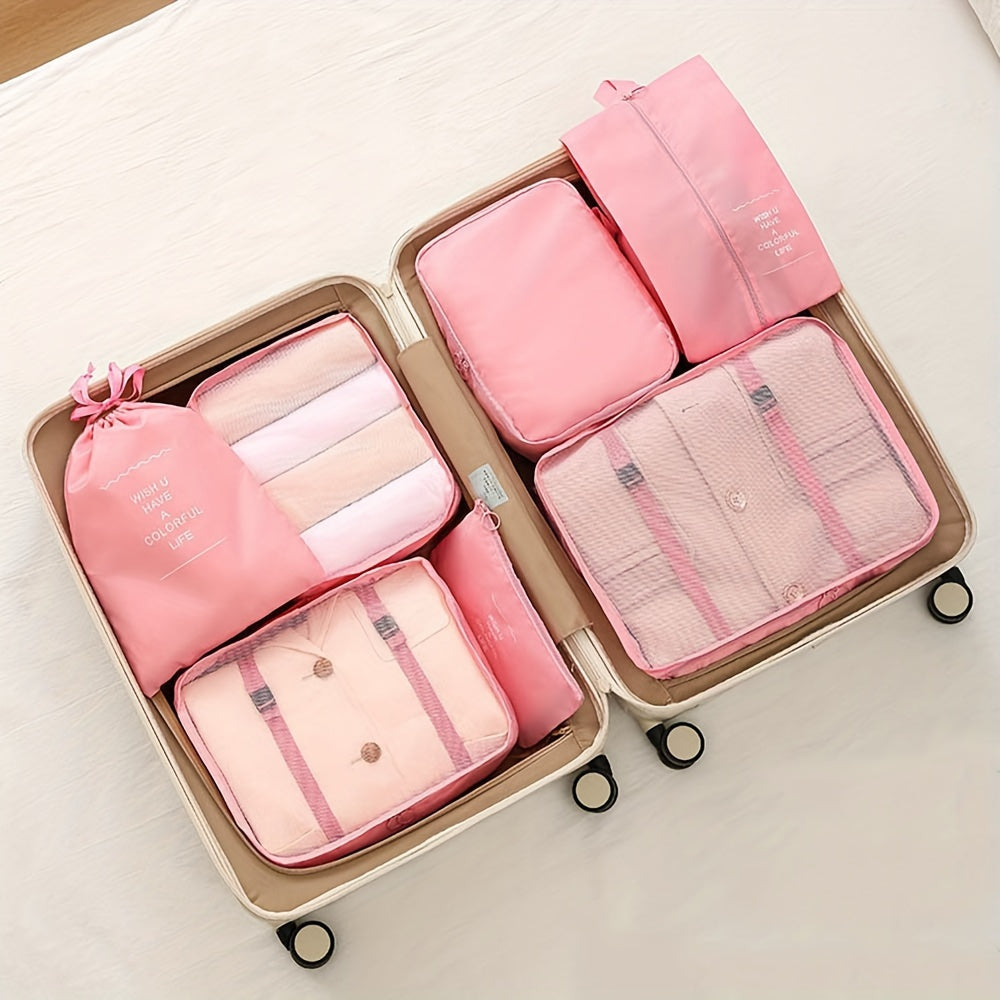 7-Piece Travel Storage Bag Set for Clothes Shoes Makeup Polyester Organizer
