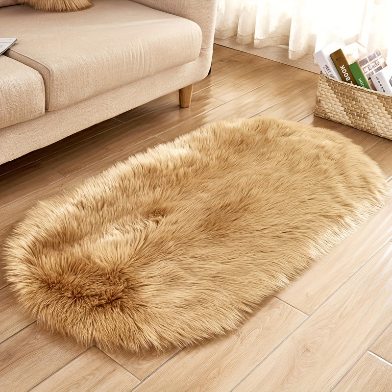 Faux Sheepskin Oval Area Rug, Plush Shaggy Carpet for Living Room or Bedroom
