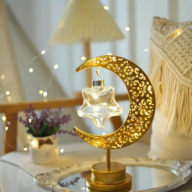 Ramadan Moon Star Iron Battery-Operated Night Light for Ramadan and Valentine's Day Decor