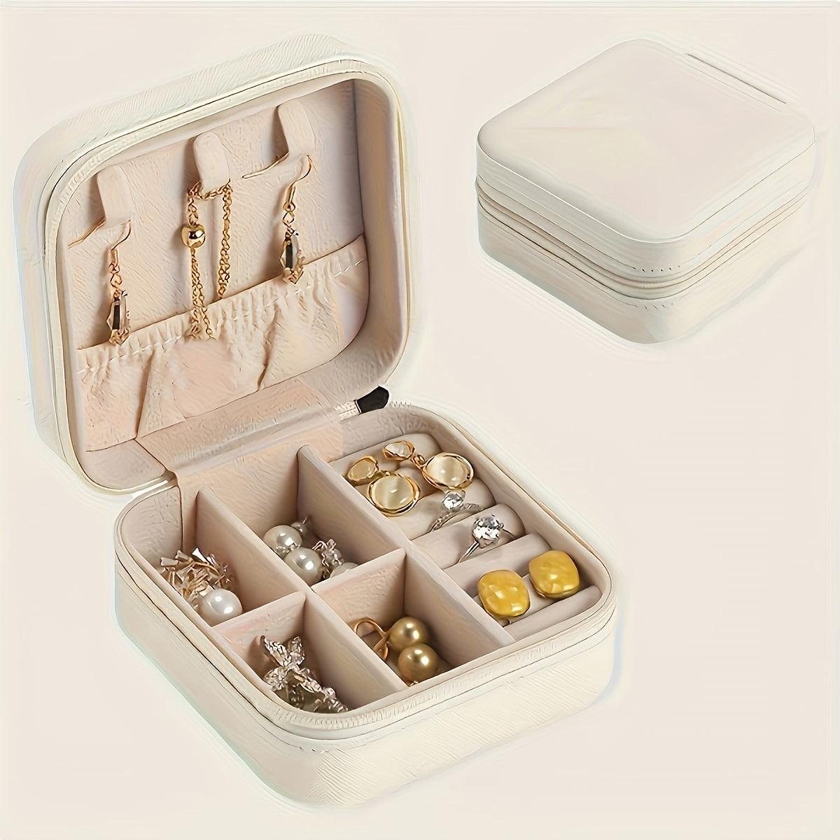 Faux Leather Jewelry Organizer Box with Pink Interior for Earrings Necklaces Rings Compact Travel Case