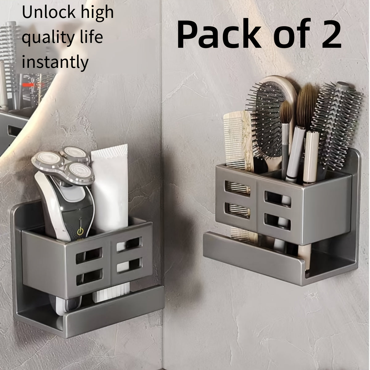 Bathroom Wall Organizer with Storage Cylinder for Combs Toothbrush and Razor