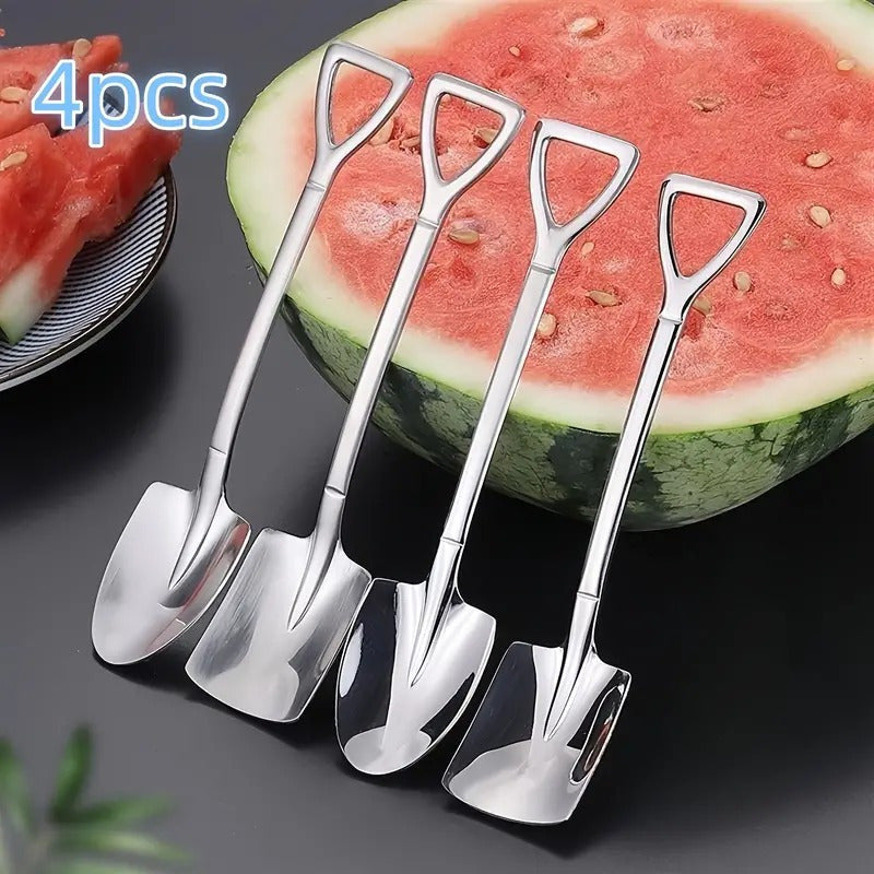 Set of 4 Stainless Steel Ice Cream Spoons for Camping and Kitchen
