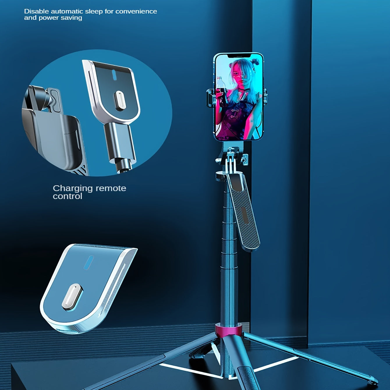 Palanca de temporizador automático de aluminio con control remoto inalámbrico y trípode para teléfono para transmisiones en vivo y grabación de video