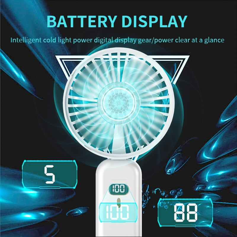 Portable Handheld Fan with 5-Speed Turbo Tilt, USB Rechargeable, Compact for Travel and Office