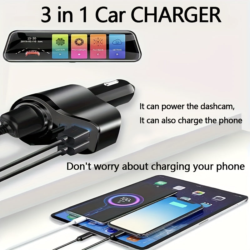 Car Dash Cam with 64G High-Speed Memory Card HD Dual Front and Rear Recording 3.16-Inch IPS Screen