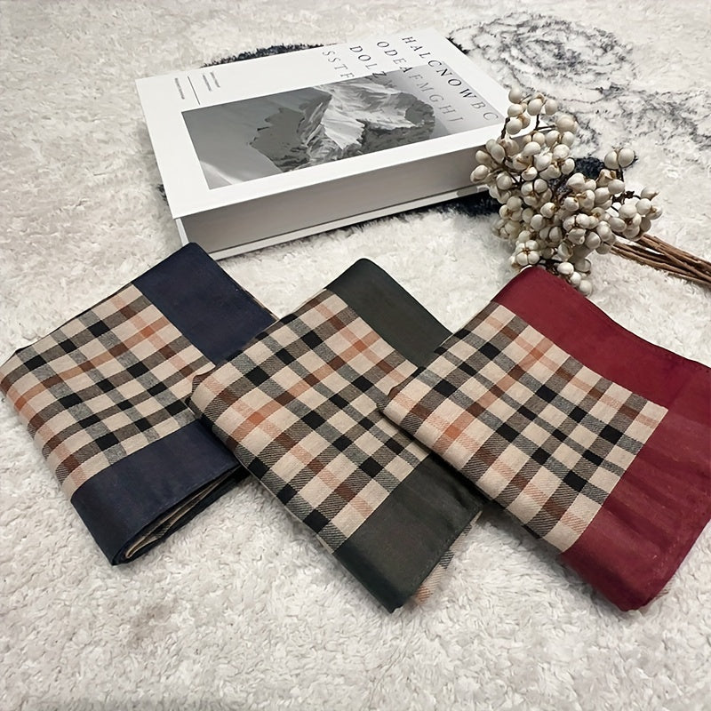 Men's Plaid Cotton Handkerchief and Pocket Square Set Stylish Woven Design Accessories
