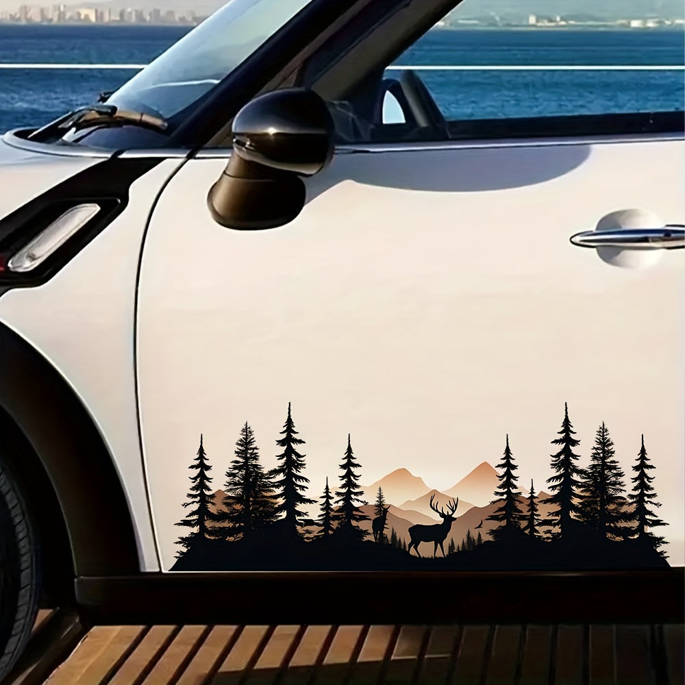 Wall Decal Pine Trees Deer Birds PVC Sticker for Home Office RV Car