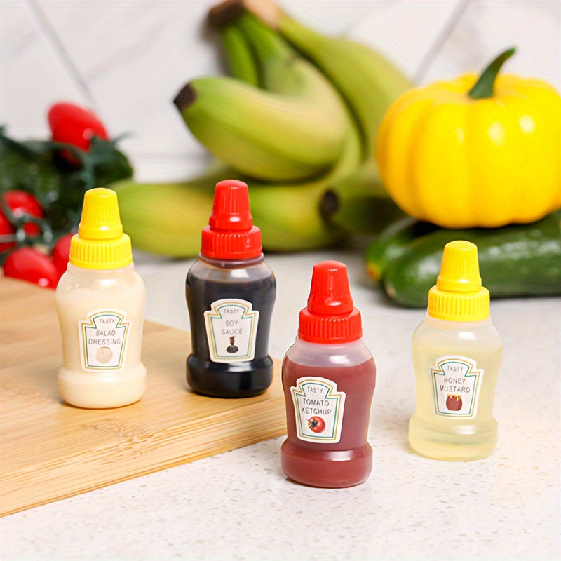 Set of 4 Mini Sauce Bottles for Condiments and Spices for Lunches and Picnics