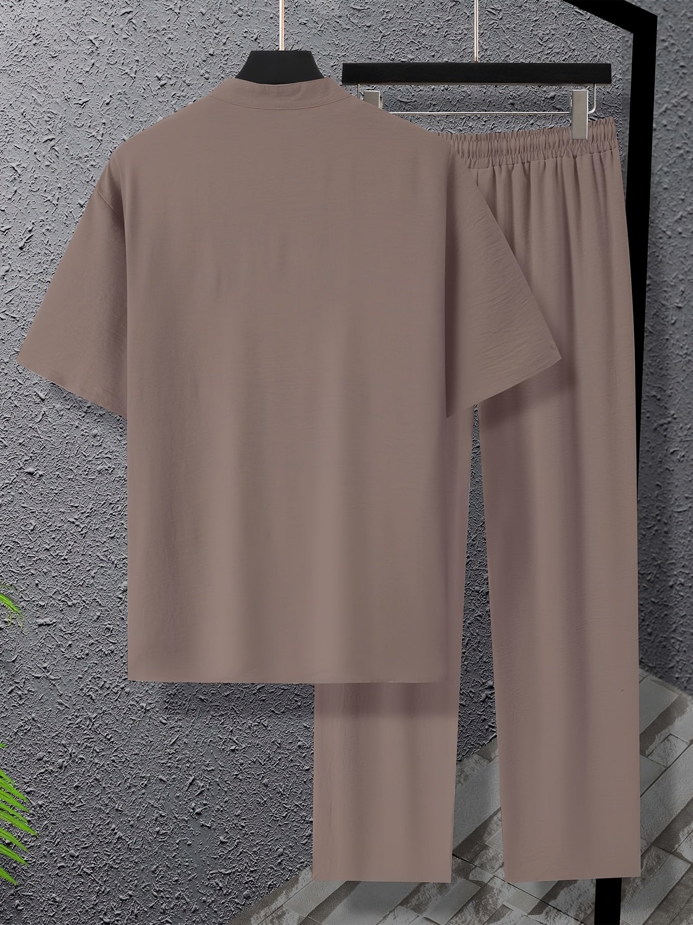 Мужской комплект из рубашки с воротником-стойкой и пуговицами и штанов с шнурком большого размера для спорта и отдыха